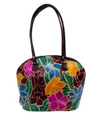 D Shape Flower Prints Shoulder Leather Bag
