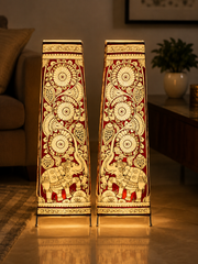 Andhra Pradesh Leather Puppetry Floral Printed Decorative Showpiece Lamp (Set of 2)