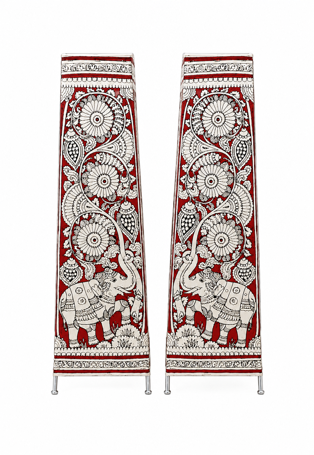 Andhra Pradesh Leather Puppetry Floral Printed Decorative Showpiece Lamp (Set of 2)
