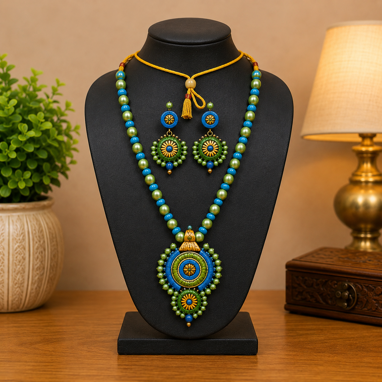 Multi-color Bankura Panchmura Terracotta Craft Necklace Jewellery Set