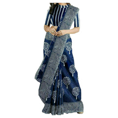 Dark Blue & White Colour Bagru Print Saree
