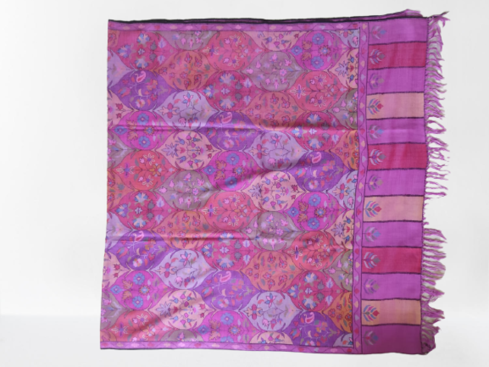 Dark Pink Floral Design Kani Shawl
