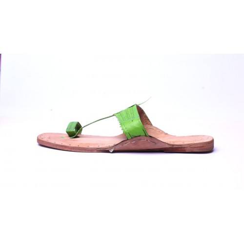Traditional Handicraft Latest Kolhapuri Chappals Design In Green Colour For Comfort Wear
