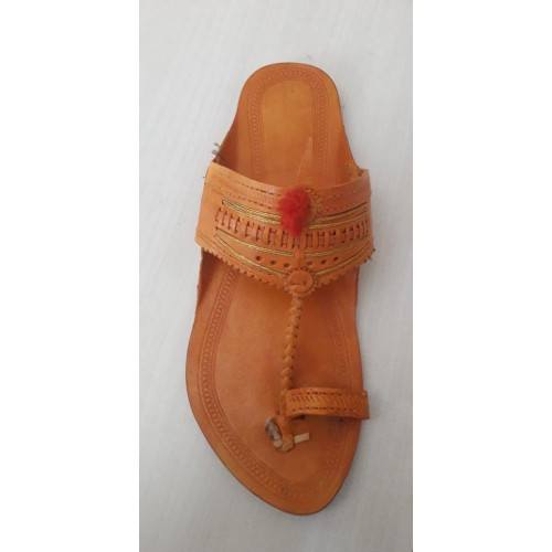 Handicraft Trendy Look Kolhapuri Chappals Design In Orange Colour For Women