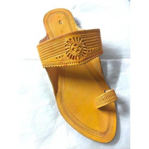 Handicraft Trendy Look Kolhapuri Chappals Design In Yellow Colour For Women