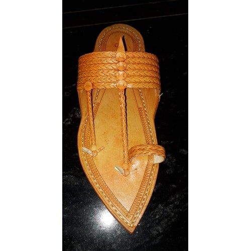 Elegant Handicraft Trendy Look Kolhapuri Chappals Design In Golden Colour For Women