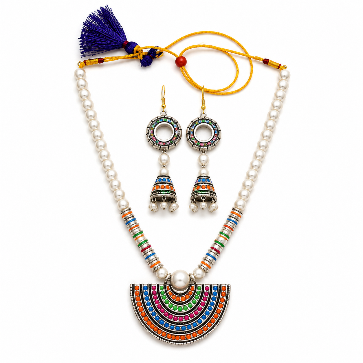 Multi-color Bankura Panchmura Terracotta Craft Necklace Jewellery Set
