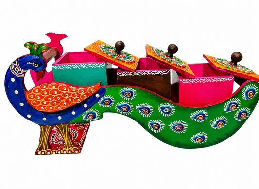 Peacock Design Wooden Dry Fruit Box