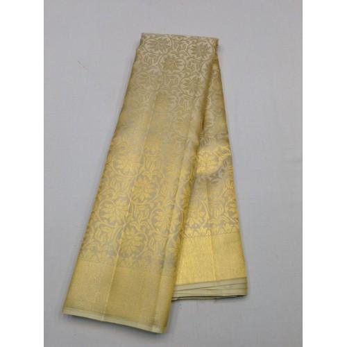 Handwoven Mulberry Silk Dharmavaram Handloom Pattu Sarees In Cream Colour With Ornate Border