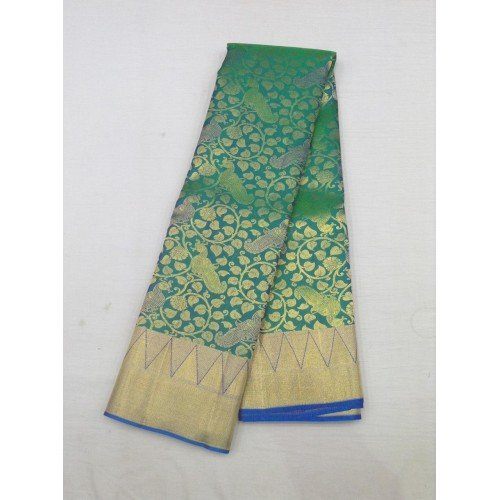 Handwoven Mulberry Silk Dharmavaram Handloom Pattu Sarees In Spring Green Colour With Ornate Border