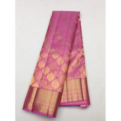 Handwoven Mulberry Silk Dharmavaram Handloom Pattu Sarees In Pink Colour With Ornate Border
