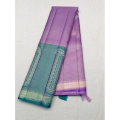 Handwoven Mulberry Silk Dharmavaram Handloom Pattu Sarees In Purple Colour With Blue Ornate Border