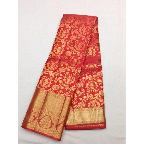 Beautiful Red Colour Mulberry Silk Dharmavaram Handloom Pattu Sarees with Ornate Golden Border