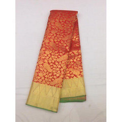 Beautiful Red Colour Peacock Designer Dharmavaram Handloom Pattu Sarees with Ornate Golden Border