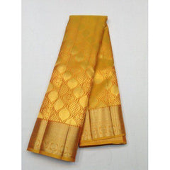Handwoven Mulberry Silk Dharmavaram Handloom Pattu Sarees In Golden Yellow Colour With Ornate Border