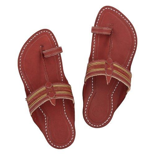 Premium Quality Vintage Style Leather and Jari Fine Braids Cherry Red Kapshi Kolhapuri Chappal for M