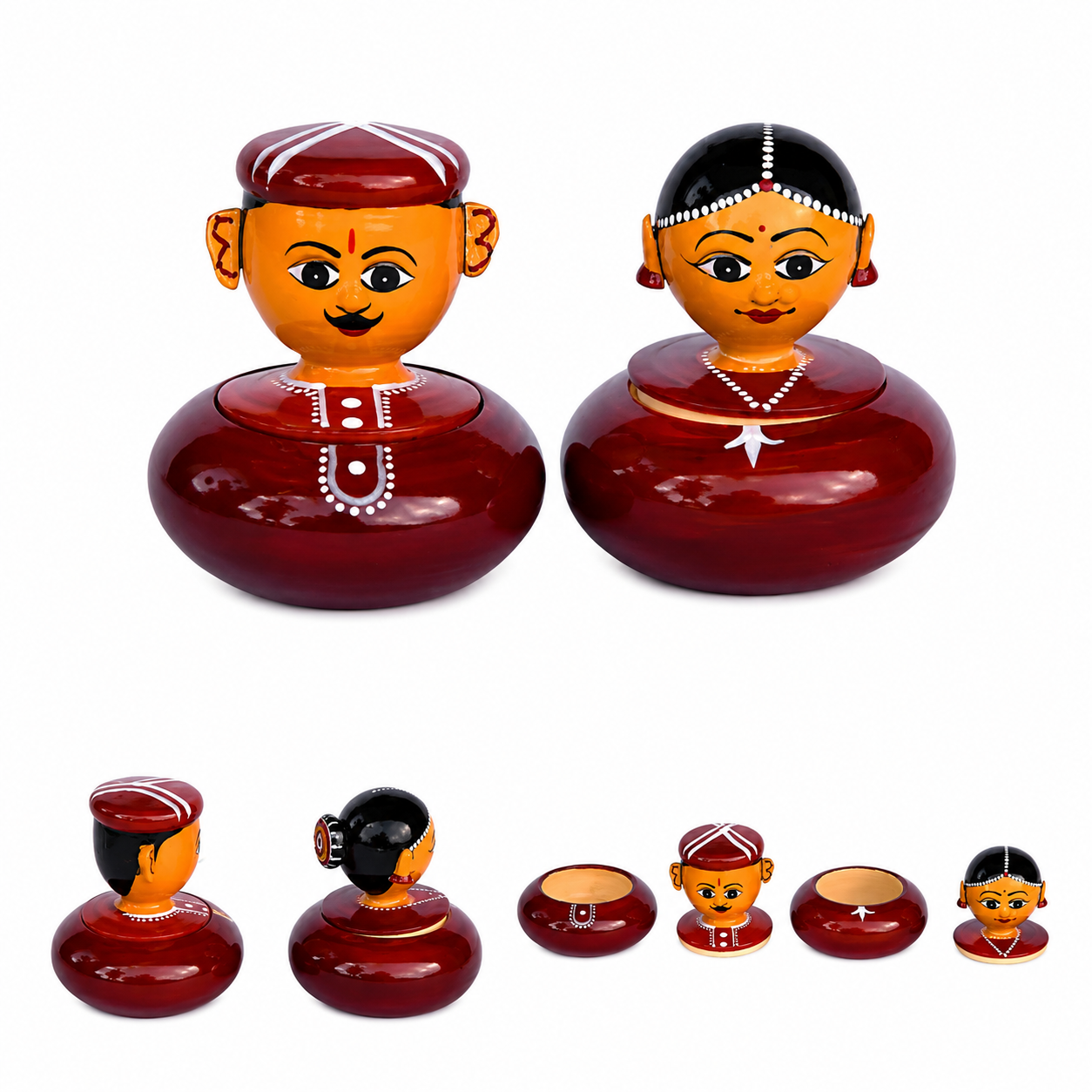 Elegant Handmade Etikoppaka Wooden Toy Of Male And Female Boxes Set