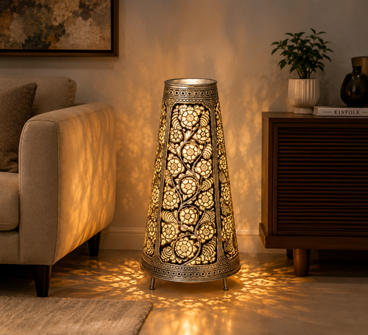 Leather Puppetry Handpanited Floor Black Lampshade