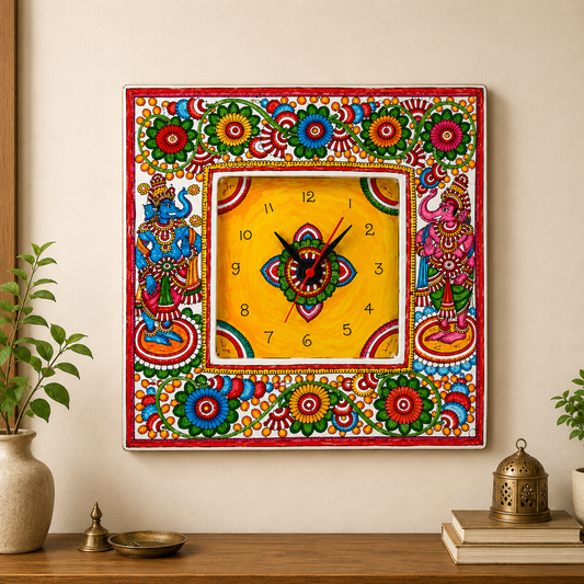 Square shape Handpainted Ganesha Design Clock