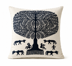Black & White Tree With Villagers Pipli Applique Work