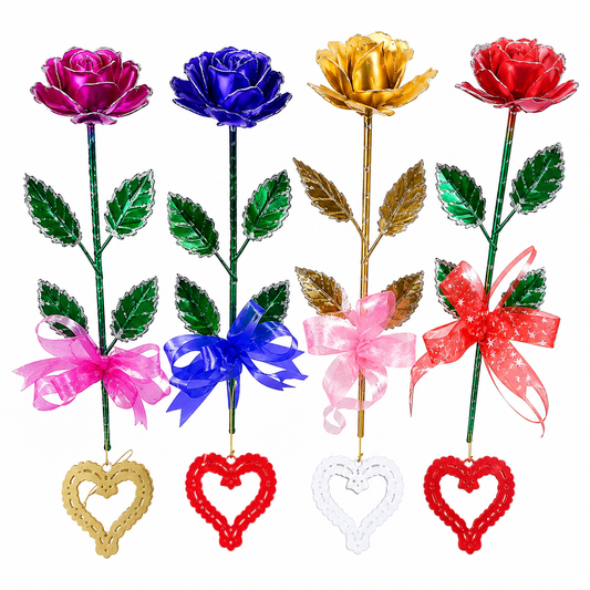 Iron Made Multi Colour Roses Set Of 4