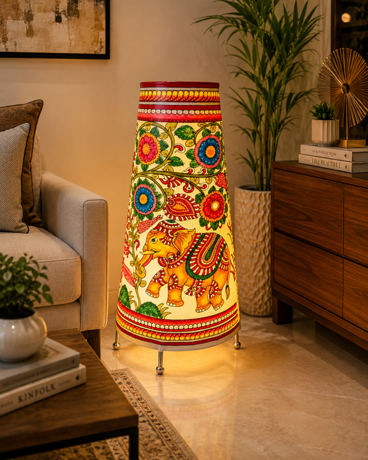 Andhra Pradesh Leather Puppetry Floral Elephant Decorative Showpiece Lamp