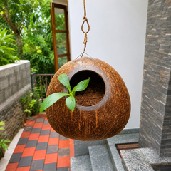Handmade Eco-Friendly Brass Broidered Coconut Shell Crafts Of Kerala Flower Hanging Pot Set of 2