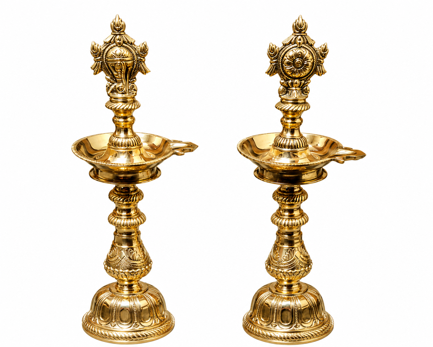 Nachiarkoil Brass lamp - 16 Inches  One Mugam With Sangusakaram- 4.5kgs -Set of 2
