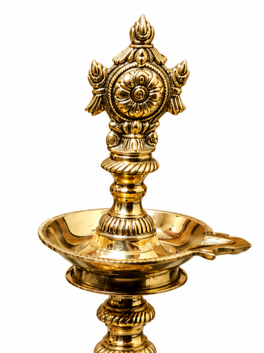 Nachiarkoil Brass lamp - 16 Inches  One Mugam With Sangusakaram- 4.5kgs -Set of 2