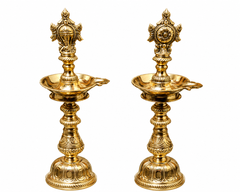 Nachiarkoil Brass lamp - 16 Inches  One Mugam With Sangusakaram- 4.5kgs -Set of 2