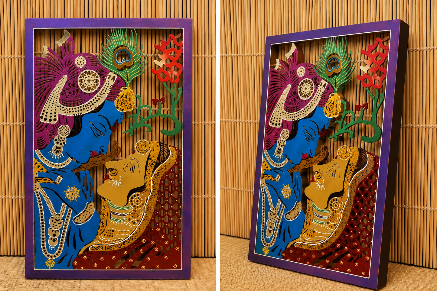 Iron Painted Rect Radha Krishna With Led