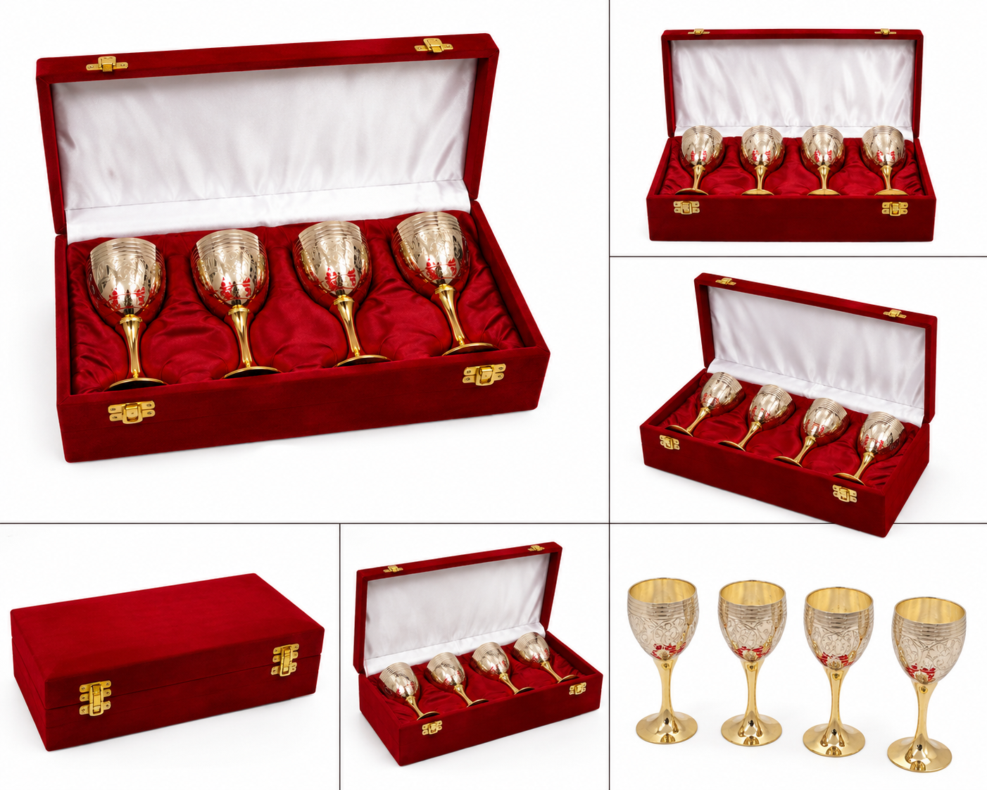 Pure Brass Golden Wine Glass Set Of 4