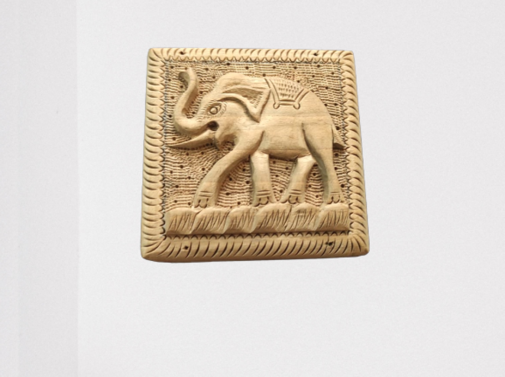 Elephant Carving Walnut Wood Jewellery Box