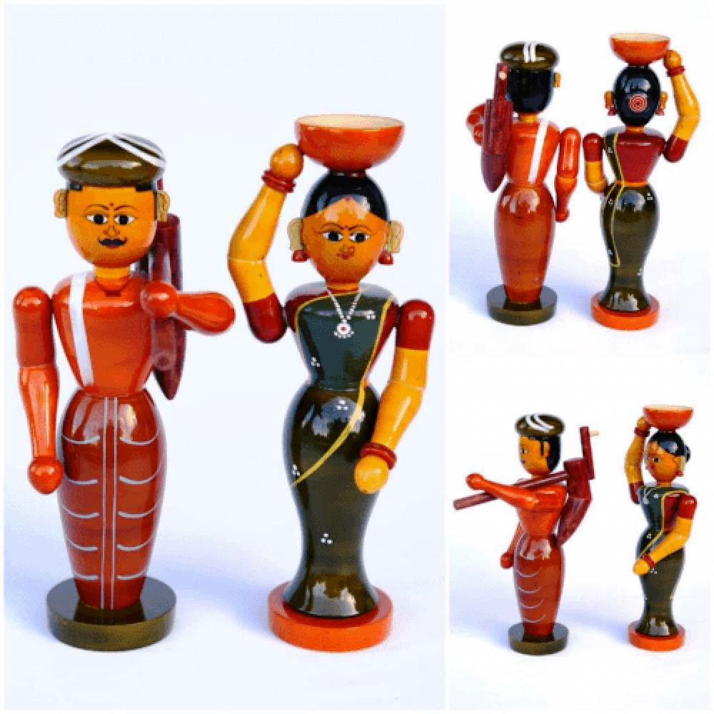 Handmade Etikoppaka Wooden Toy Beautiful Nagali Set