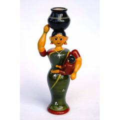 Handmade Etikoppaka Wooden Toy Of Mother And Cute Child