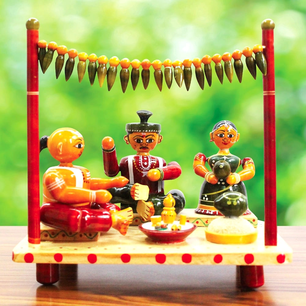 Handmade Lacquer Wooden Etikoppaka Toy Of Marriage Set
