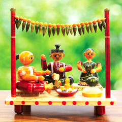 Handmade Lacquer Wooden Etikoppaka Toy Of Marriage Set