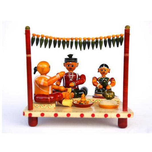 Handmade Lacquer Wooden Etikoppaka Toy Of Marriage Set