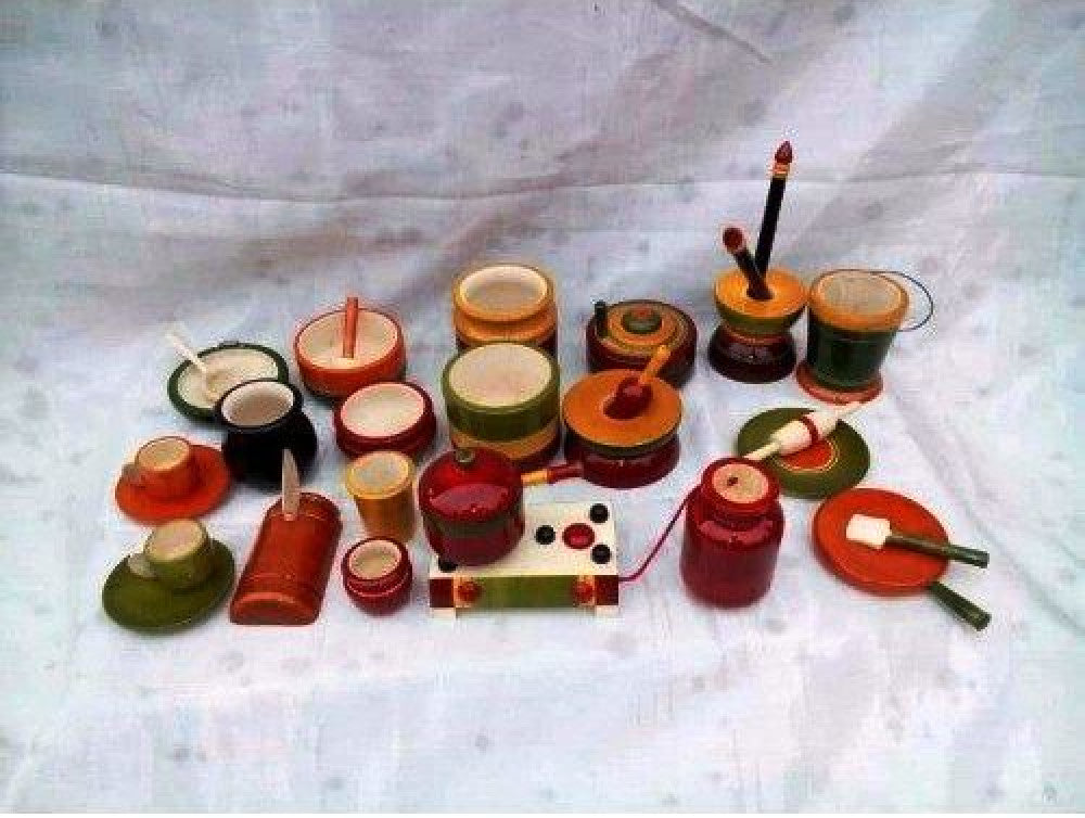 Handmade Lacquer Wooden Etikoppaka Toy Kitchen Set