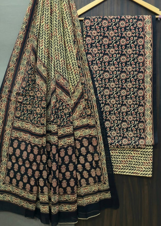 Exclusive Bagru Hand Block Printed Cotton Suit Material With Cotton Dupatta Style 101