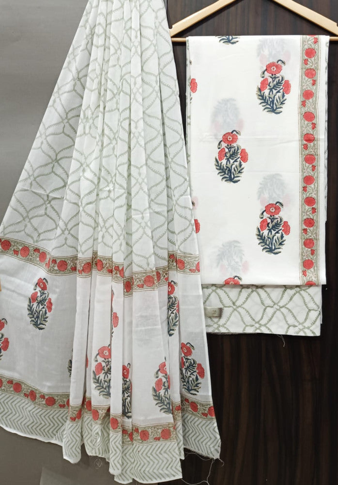 Exclusive Bagru Hand Block Printed Cotton Suit Material With Cotton Dupatta Style 107