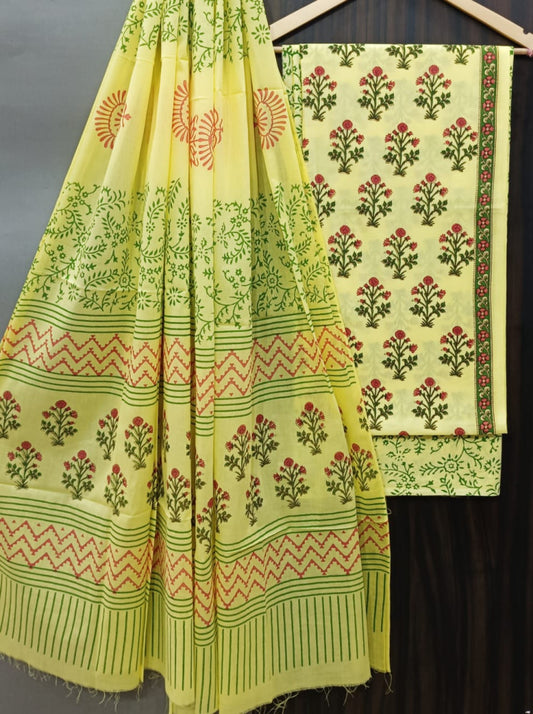 Exclusive Bagru Hand Block Printed Cotton Suit Material With Cotton Dupatta Style 110