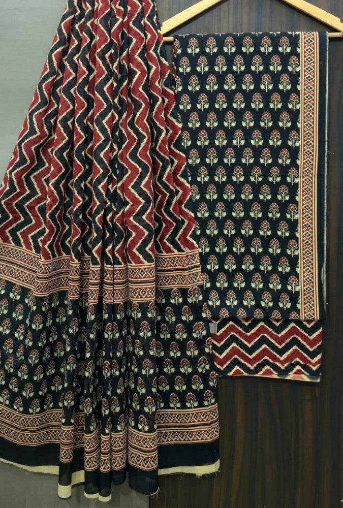 Exclusive Bagru Hand Block Printed Cotton Suit Material With Cotton Dupatta Style 114