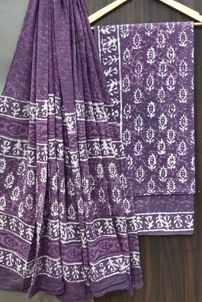 Exclusive Bagru Hand Block Printed Cotton Suit Material With Cotton Dupatta Style 116