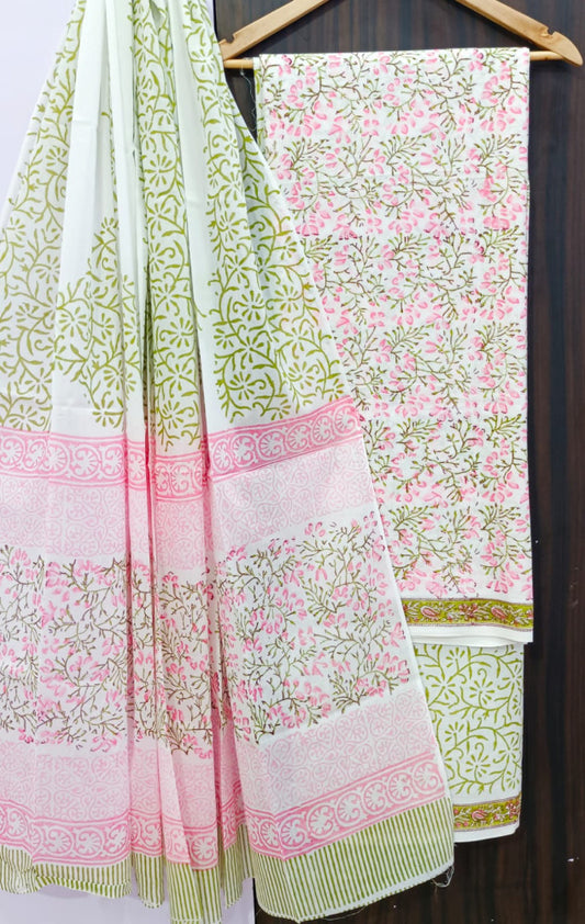 Exclusive Bagru Hand Block Printed Cotton Suit Material With Cotton Dupatta Style 131