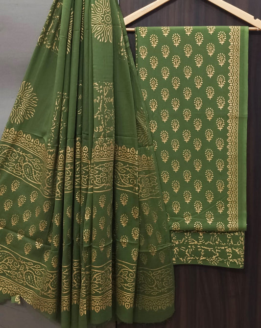 Exclusive Bagru Hand Block Printed Cotton Suit Material With Cotton Dupatta Style 140