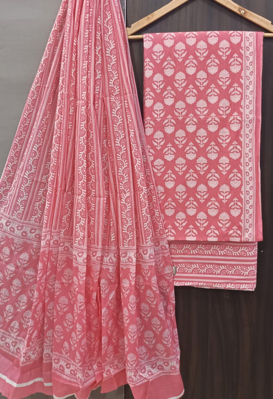 Exclusive Bagru Hand Block Printed Cotton Suit Material With Cotton Dupatta Style 141