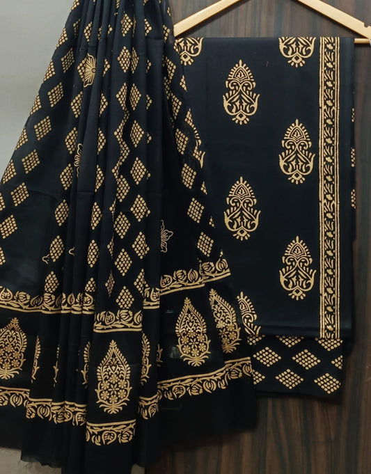 Exclusive Bagru Hand Block Printed Cotton Suit Material With Cotton Dupatta Style 145