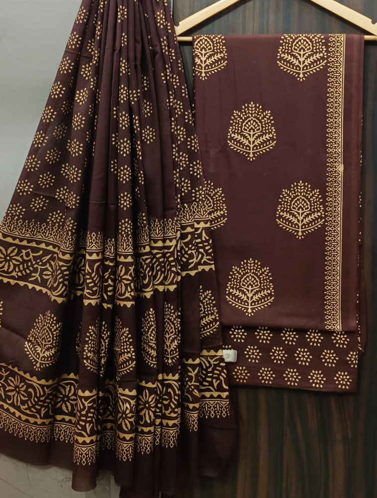 Exclusive Bagru Hand Block Printed Cotton Suit Material With Cotton Dupatta Style 147