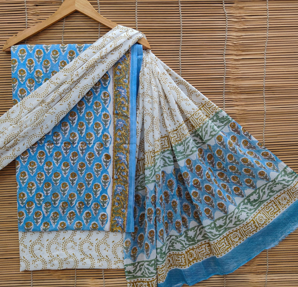 Exclusive Bagru Hand Block Printed Cotton Suit Material With Cotton Dupatta Style 3